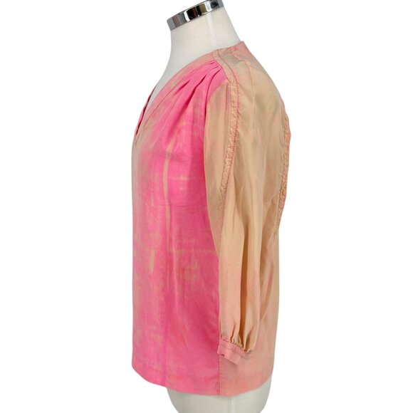 Diane Von Furstenberg Neon Spray Tie Dye 100% Silk Blouse Pink Peach Size 4 - Picture 6 of 14